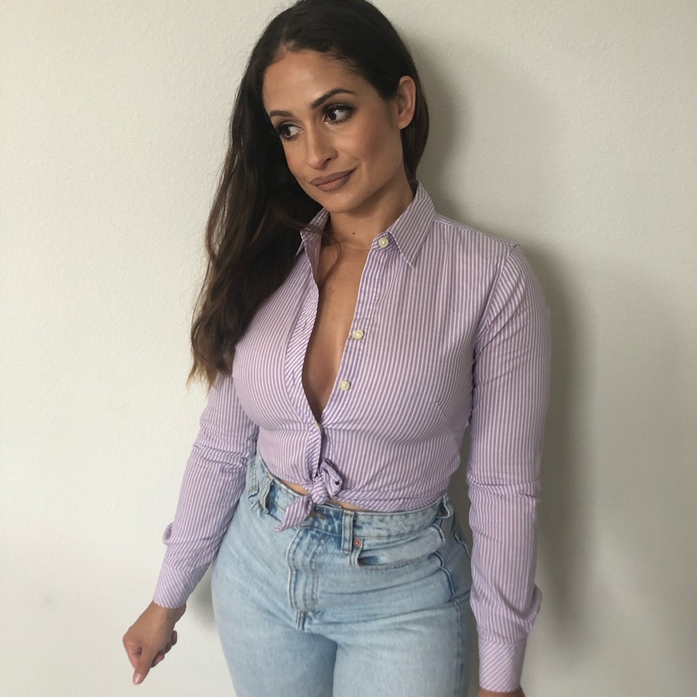 Banana Republic White/Purple Striped Button Down
